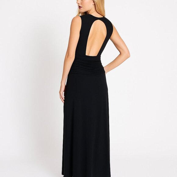 Paula Hermanny Black Maxi Dress NWT Evening Gown with Deep V Neck Open Back - Picture 2 of 11